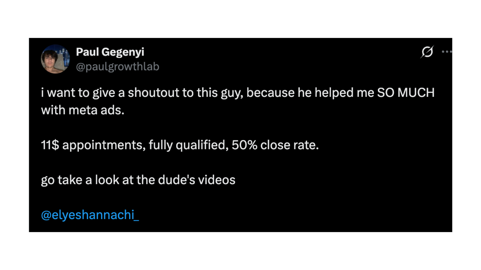 X post from Paul Gegenyi: $11 appointments, fully qualified, 50% close rate